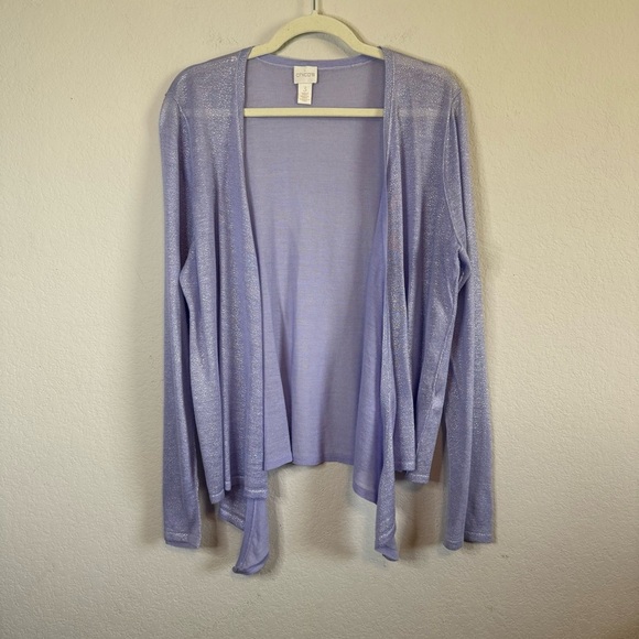 Chicos Foil Drape Alyssa Cardigan Open Front Metallic Purple Lavender Size XL - Picture 2 of 11